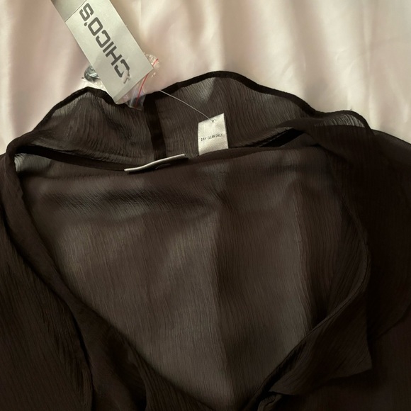 Chico’s silk ruffle top fudge color Flirt long sleeve top Size 2. - Picture 3 of 12